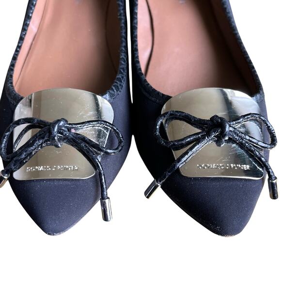 Donald J Pliner Ballet Wedge Size 7.5N Narrow Black Silver Bow Suede Pointed Toe - Picture 3 of 8
